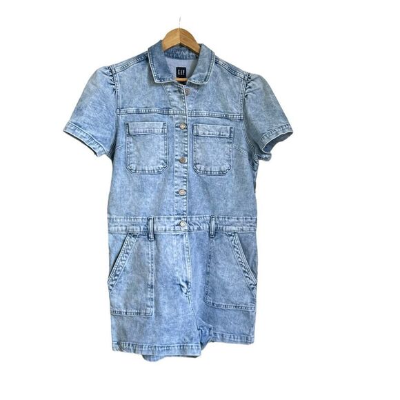 Gap Acid Wash Puff Sleeve Denim Romper - Picture 2 of 10